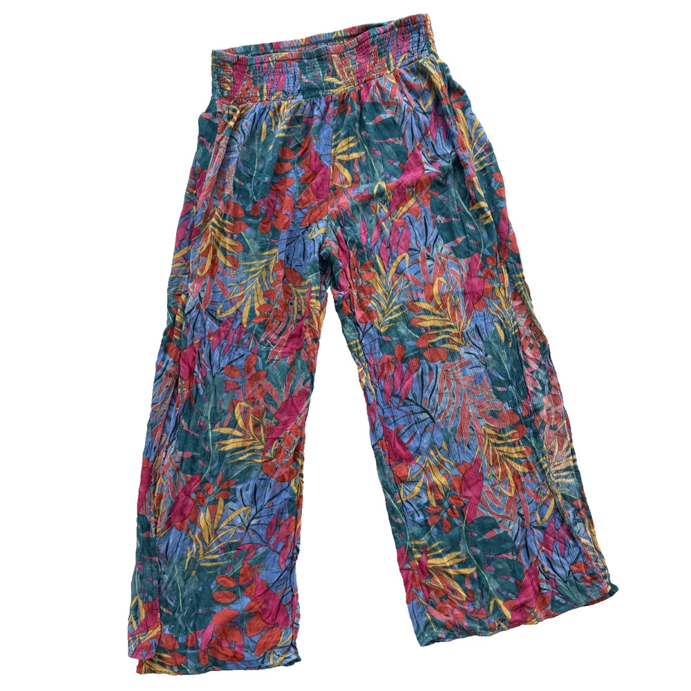 Kona Sol Tropical Palazzo Pants Boho Women’s Size Large High Rise Smocked Waist